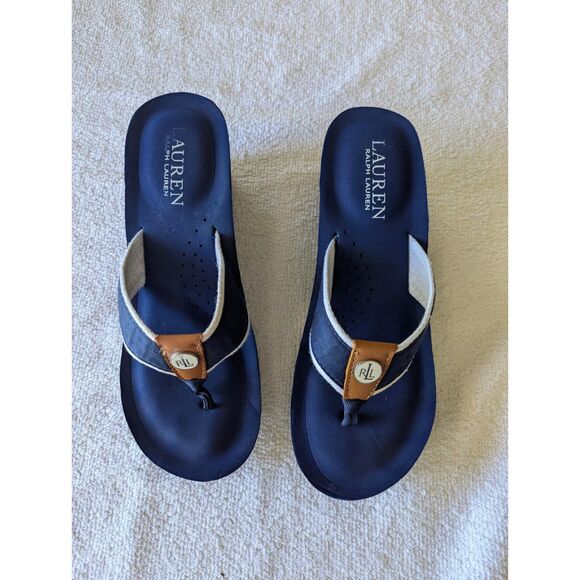 Lauren Ralph Lauren wedge thong sandal  Sz 6.5 - Picture 2 of 9